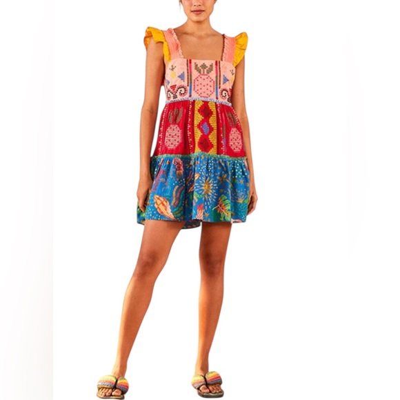 FARM Rio Color Blocked Tropical Embroidered Mini Dress S Like New Pineapples - Picture 2 of 8